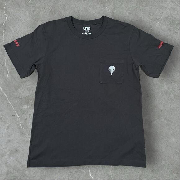 Evangelion X Uniqlo Anime Graphic Black Short Sleeve T-Shirt Small Pocket Tee - Picture 1 of 8
